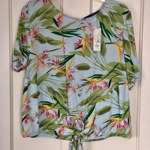 NWT Women’s M Blue Floral Tie Blouse